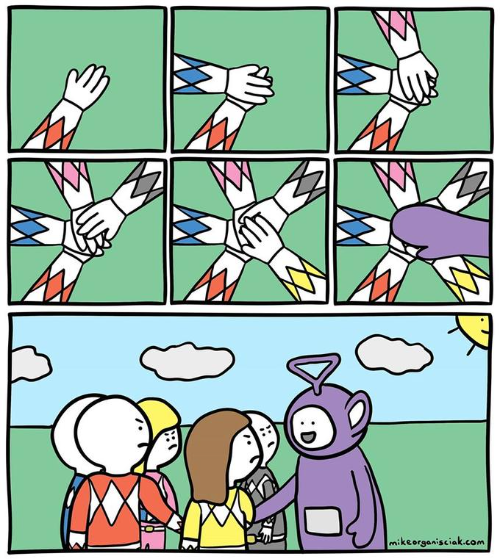 tinky winky joins hand stacking Blank Meme Template