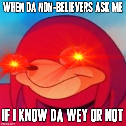 Let it be da lesson you shall not soon forget you non-believers | WHEN DA NON-BELIEVERS ASK ME; IF I KNOW DA WEY OR NOT | image tagged in ugandan knuckles,memes,do you know da wae,da wey | made w/ Imgflip meme maker