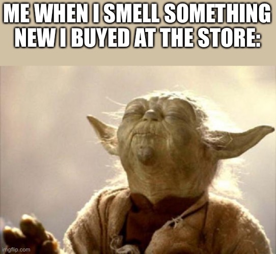 Yes its so- | ME WHEN I SMELL SOMETHING NEW I BUYED AT THE STORE: | image tagged in funny,relatable,lol,relaxing,ahhhhh | made w/ Imgflip meme maker