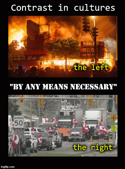 Left and right; contrast in culture | image tagged in blm riots,truck convoy | made w/ Imgflip meme maker