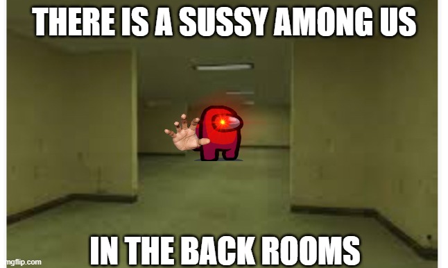 Back rooms | THERE IS A SUSSY AMONG US; IN THE BACK ROOMS | image tagged in back rooms | made w/ Imgflip meme maker