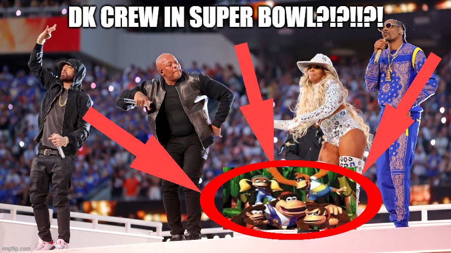 Super bowl halftime show | DK CREW IN SUPER BOWL?!?!!?! | image tagged in donkey kong | made w/ Imgflip meme maker