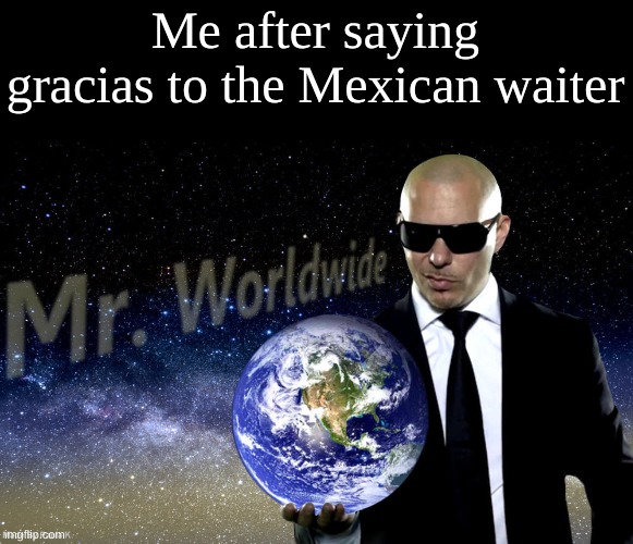 Mr Worldwide | Me after saying gracias to the Mexican waiter | image tagged in mr worldwide | made w/ Imgflip meme maker