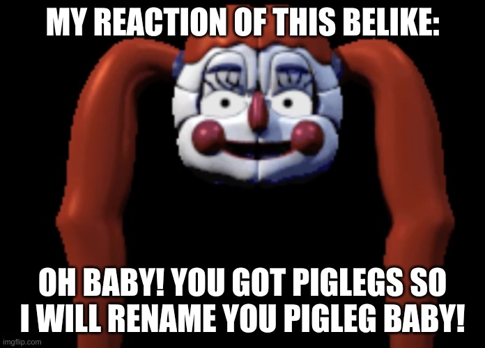 Y e s | MY REACTION OF THIS BELIKE:; OH BABY! YOU GOT PIGLEGS SO I WILL RENAME YOU PIGLEG BABY! | image tagged in poor baby | made w/ Imgflip meme maker