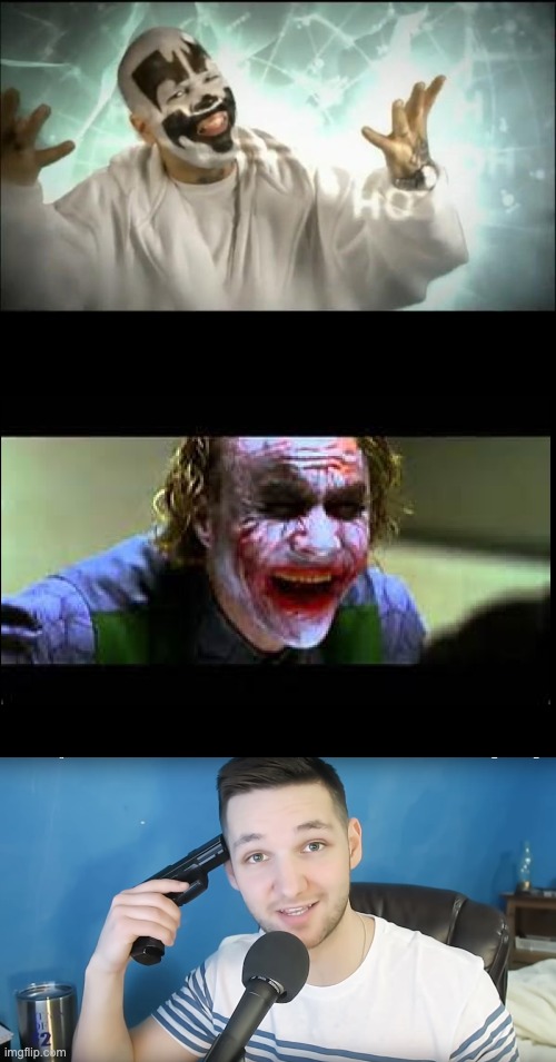 image tagged in insane clown posse,joker laughing,neat mike suicide | made w/ Imgflip meme maker