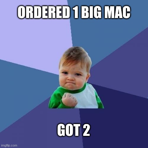 Success Kid | ORDERED 1 BIG MAC; GOT 2 | image tagged in memes,success kid | made w/ Imgflip meme maker