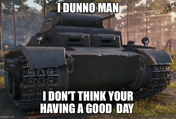 Unsure panzer | I DUNNO MAN; I DON'T THINK YOUR HAVING A GOOD  DAY | image tagged in unsure panzer | made w/ Imgflip meme maker