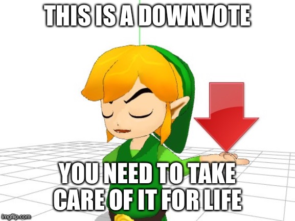 Link Downvote | THIS IS A DOWNVOTE YOU NEED TO TAKE CARE OF IT FOR LIFE | image tagged in link downvote | made w/ Imgflip meme maker