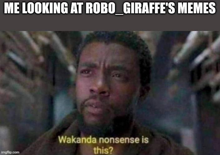 Wakanda Nonsense Is This? | ME LOOKING AT ROBO_GIRAFFE'S MEMES | image tagged in wakanda nonsense is this | made w/ Imgflip meme maker
