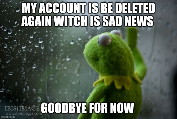 goodbye and farewell | MY ACCOUNT IS BE DELETED AGAIN WITCH IS SAD NEWS; GOODBYE FOR NOW | image tagged in kermit window,memes,funny memes,funny,oh wow are you actually reading these tags,why are you reading this | made w/ Imgflip meme maker