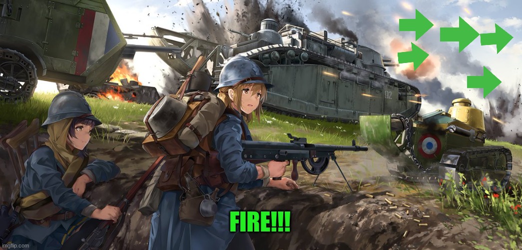 The Battle at The Somme (Anime edition) | FIRE!!! | image tagged in the battle at the somme anime edition | made w/ Imgflip meme maker