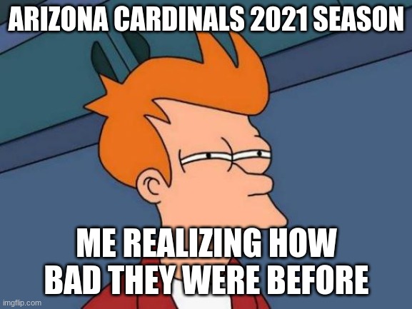 HMMMMMMMM | ARIZONA CARDINALS 2021 SEASON; ME REALIZING HOW BAD THEY WERE BEFORE | image tagged in memes,futurama fry | made w/ Imgflip meme maker