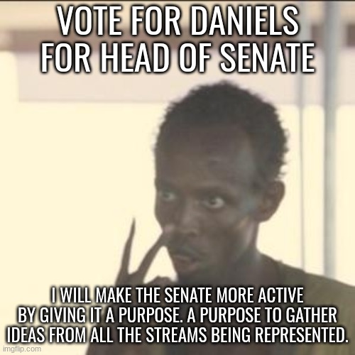 Make the right choice. Vote Daniels for HoS. | VOTE FOR DANIELS FOR HEAD OF SENATE; I WILL MAKE THE SENATE MORE ACTIVE BY GIVING IT A PURPOSE. A PURPOSE TO GATHER IDEAS FROM ALL THE STREAMS BEING REPRESENTED. | image tagged in memes,look at me | made w/ Imgflip meme maker