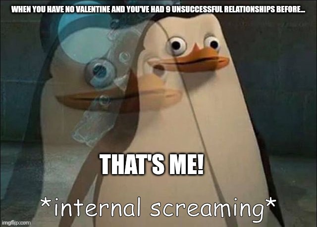 SaD lIfE | WHEN YOU HAVE NO VALENTINE AND YOU'VE HAD 9 UNSUCCESSFUL RELATIONSHIPS BEFORE... THAT'S ME! | image tagged in private internal screaming | made w/ Imgflip meme maker