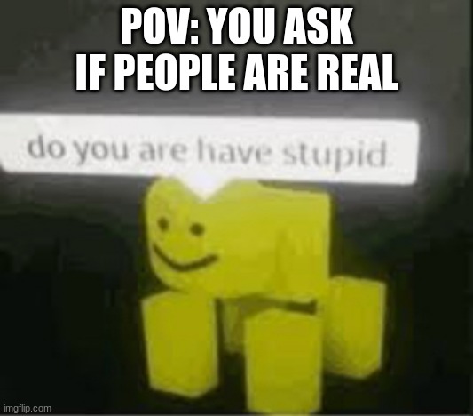 do you are have stupid | POV: YOU ASK IF PEOPLE ARE REAL | image tagged in do you are have stupid | made w/ Imgflip meme maker