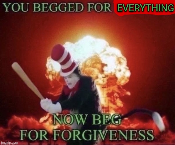 Beg for forgiveness | EVERYTHING | image tagged in beg for forgiveness | made w/ Imgflip meme maker