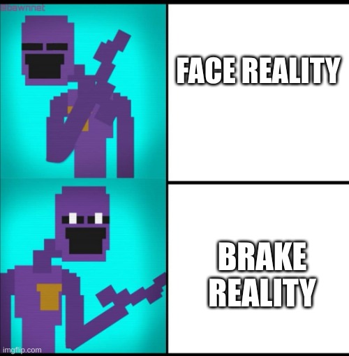 He keeps on breaking reality | FACE REALITY; BRAKE REALITY | image tagged in drake hotline bling meme fnaf edition | made w/ Imgflip meme maker