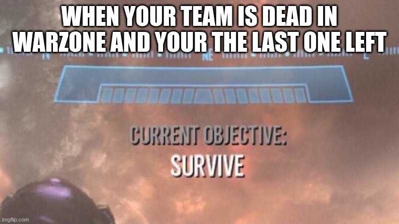 Current Objective: Survive | WHEN YOUR TEAM IS DEAD IN WARZONE AND YOUR THE LAST ONE LEFT | image tagged in current objective survive | made w/ Imgflip meme maker