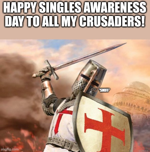 crying crusader | HAPPY SINGLES AWARENESS DAY TO ALL MY CRUSADERS! | image tagged in crying crusader,valentine's day,singles awareness day | made w/ Imgflip meme maker