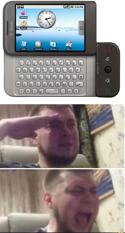 salute to the old android versions that were shut down. | image tagged in crying salute | made w/ Imgflip meme maker
