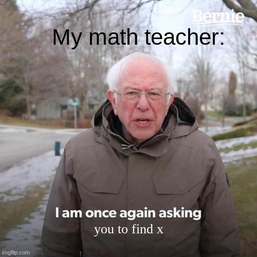 Bernie I Am Once Again Asking For Your Support Meme | My math teacher:; you to find x | image tagged in memes,bernie i am once again asking for your support | made w/ Imgflip meme maker