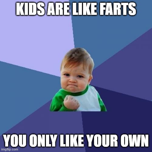 Memes are like farts, you only like your own, or the ones that make you laugh. | KIDS ARE LIKE FARTS; YOU ONLY LIKE YOUR OWN | image tagged in memes,success kid,fun,funny,babies,farts | made w/ Imgflip meme maker