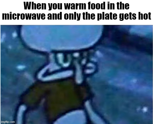 bruh | When you warm food in the microwave and only the plate gets hot | image tagged in sad sqidward | made w/ Imgflip meme maker