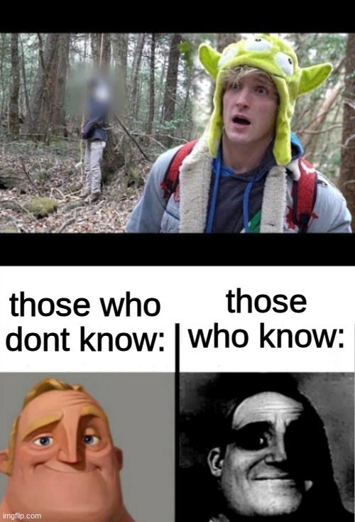 Google "Logan Paul Forest" | those who dont know:; those who know: | image tagged in logan paul dead boby,teacher's copy | made w/ Imgflip meme maker