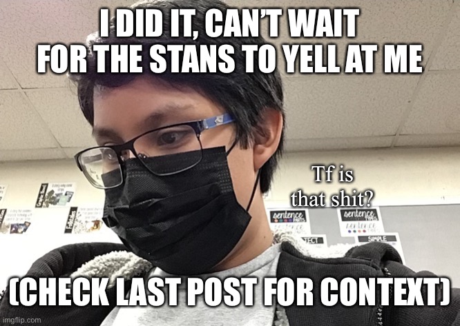 Tf is that shit? | I DID IT, CAN’T WAIT FOR THE STANS TO YELL AT ME; (CHECK LAST POST FOR CONTEXT) | image tagged in tf is that shit | made w/ Imgflip meme maker