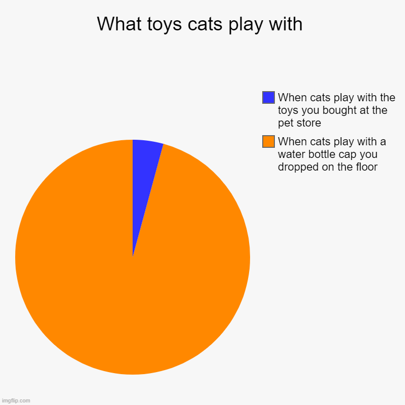 cats | What toys cats play with | When cats play with a water bottle cap you dropped on the floor, When cats play with the toys you bought at the p | image tagged in charts,pie charts | made w/ Imgflip chart maker