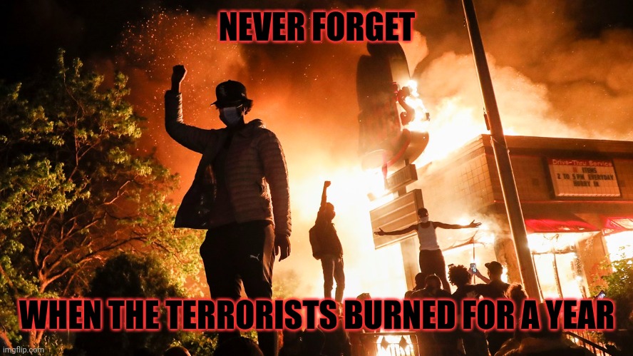 BLM riots | NEVER FORGET; WHEN THE TERRORISTS BURNED FOR A YEAR | image tagged in blm riots,blm,pants up dont loot | made w/ Imgflip meme maker