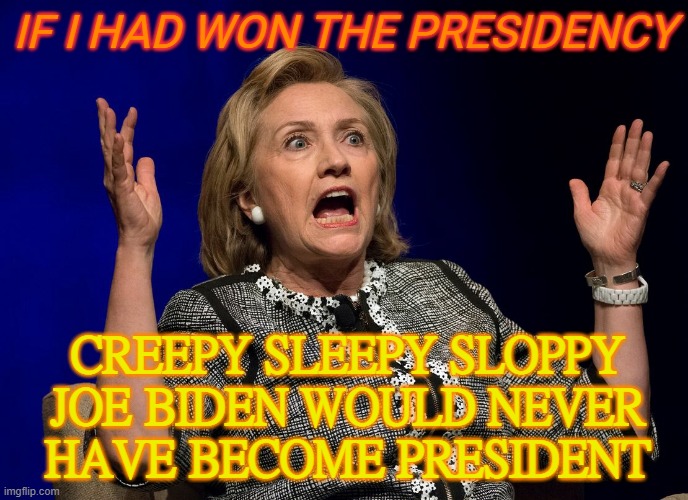 If I had won the Presidency, Creepy Sleepy Sloppy Joe Biden would never have become president | IF I HAD WON THE PRESIDENCY; CREEPY SLEEPY SLOPPY JOE BIDEN WOULD NEVER
HAVE BECOME PRESIDENT | image tagged in hilary hands up | made w/ Imgflip meme maker