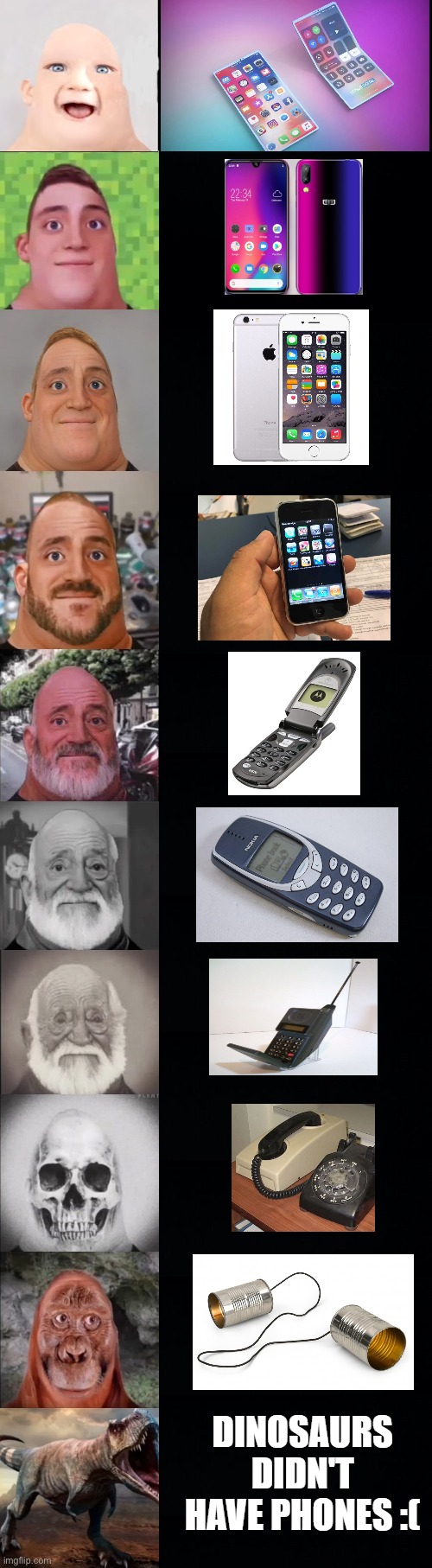 POV: your phone (Mr incredible becoming old) | DINOSAURS DIDN'T HAVE PHONES :( | image tagged in mr incredible becoming old | made w/ Imgflip meme maker
