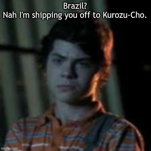 its sad because no ones gonna get the joke | Brazil?
Nah I'm shipping you off to Kurozu-Cho. | image tagged in bro you just posted crinj | made w/ Imgflip meme maker