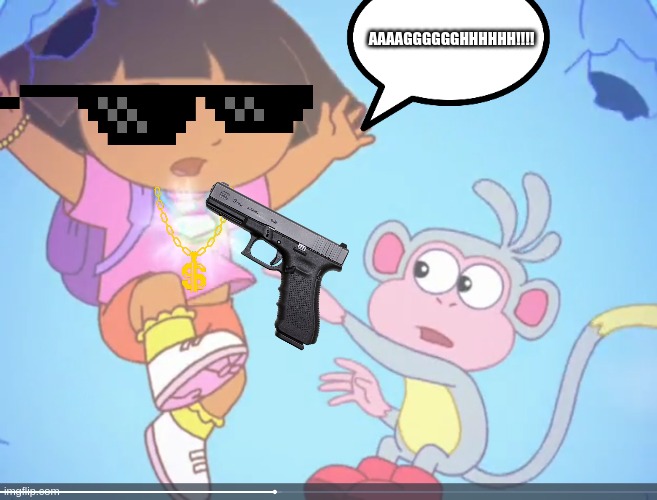 Boots Taking Dora Hostage | AAAAGGGGGGHHHHHH!!!! | image tagged in dora surprised,dora the explorer,hello neighbor,hello piggy | made w/ Imgflip meme maker