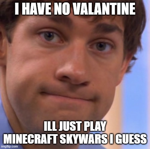 welp | I HAVE NO VALANTINE; ILL JUST PLAY MINECRAFT SKYWARS I GUESS | image tagged in welp jim face | made w/ Imgflip meme maker