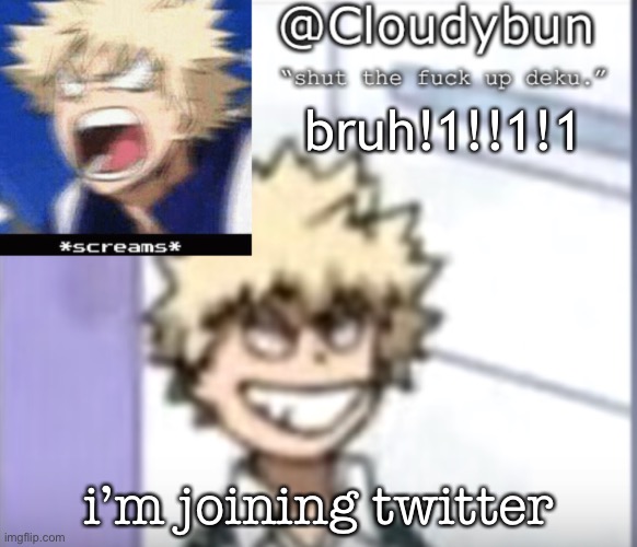 aka msmg 2.0, i’m just gonna troll and shit calm down | bruh!1!!1!1; i’m joining twitter | image tagged in bakuhoe | made w/ Imgflip meme maker