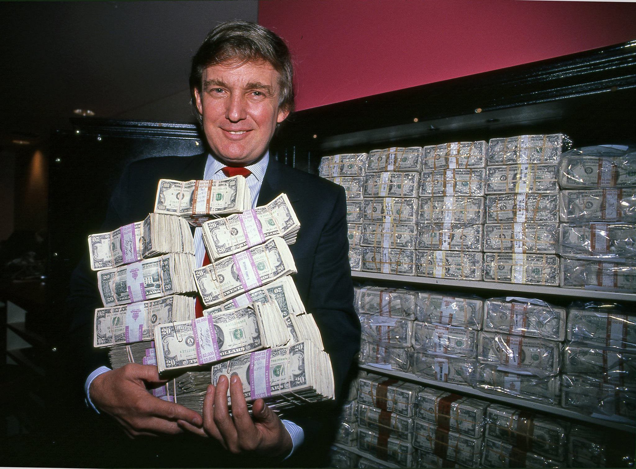 High Quality Young Trump holding money, his one true love Blank Meme Template