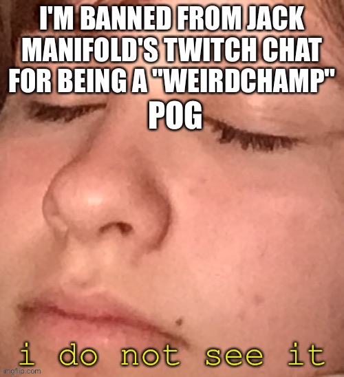 i do not see it | I'M BANNED FROM JACK MANIFOLD'S TWITCH CHAT FOR BEING A "WEIRDCHAMP"; POG | image tagged in i do not see it | made w/ Imgflip meme maker