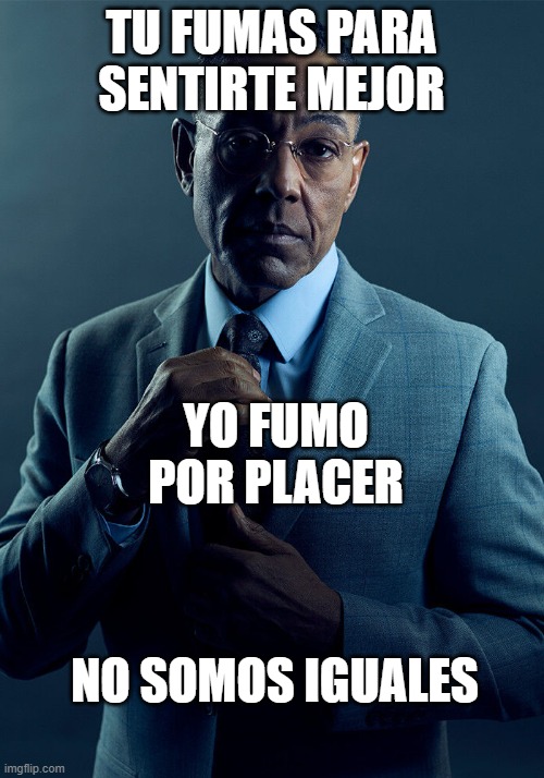 Gus Fring we are not the same | TU FUMAS PARA SENTIRTE MEJOR; YO FUMO POR PLACER; NO SOMOS IGUALES | image tagged in gus fring we are not the same | made w/ Imgflip meme maker