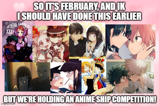 There is an imposter amongst these anime couples, can you spot which one? | SO IT'S FEBRUARY, AND IK I SHOULD HAVE DONE THIS EARLIER; BUT WE'RE HOLDING AN ANIME SHIP COMPETITION! | made w/ Imgflip meme maker