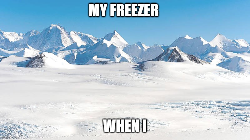 Antarctica | MY FREEZER; WHEN I | image tagged in antarctica | made w/ Imgflip meme maker