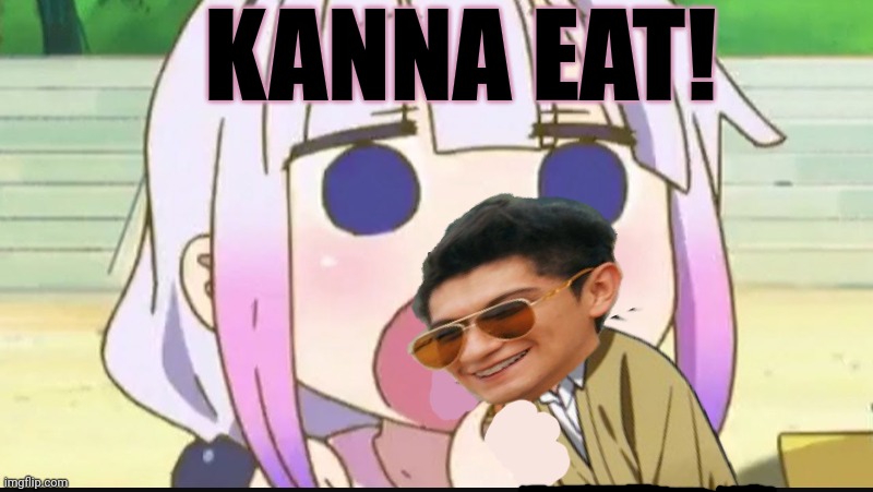 Kanna eats Xentrick |  KANNA EAT! | image tagged in kanna eating a crab,xentrick,anime girl,dragon,but why why would you do that | made w/ Imgflip meme maker