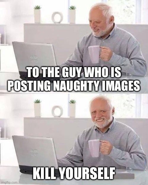 I love how this is the default temp when signing in rn | TO THE GUY WHO IS POSTING NAUGHTY IMAGES; KILL YOURSELF | image tagged in memes,hide the pain harold | made w/ Imgflip meme maker