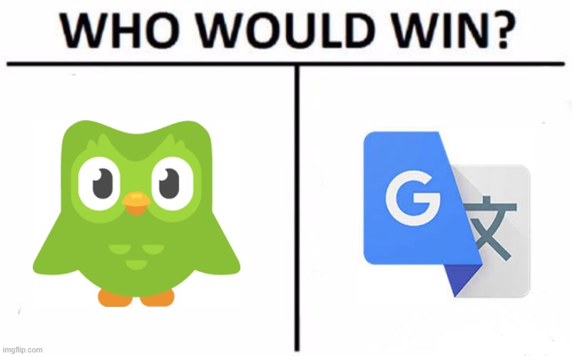 what the | image tagged in memes,who would win,duolingo,google translate | made w/ Imgflip meme maker