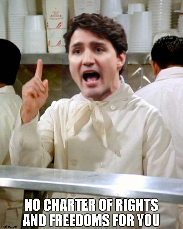 Soup Nazi | NO CHARTER OF RIGHTS AND FREEDOMS FOR YOU | image tagged in soup nazi,trudeau | made w/ Imgflip meme maker