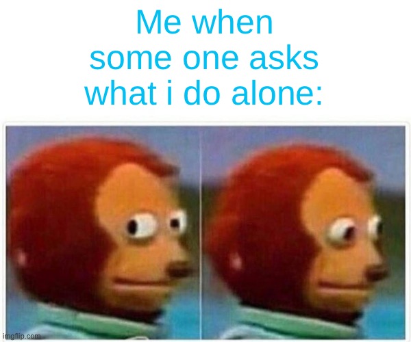 Monkey Puppet Meme | Me when some one asks what i do alone: | image tagged in memes,monkey puppet | made w/ Imgflip meme maker