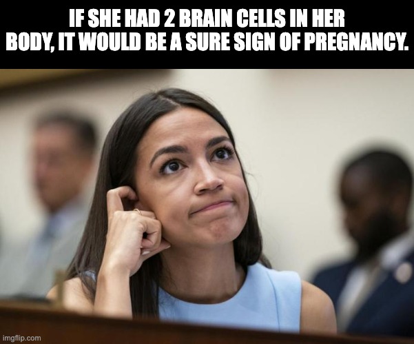 AOC | IF SHE HAD 2 BRAIN CELLS IN HER BODY, IT WOULD BE A SURE SIGN OF PREGNANCY. | image tagged in aoc scratches her empty head | made w/ Imgflip meme maker