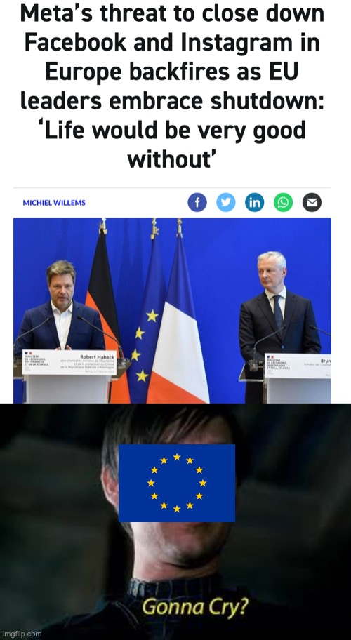 Mark zuckerberg 0-1 Europe | image tagged in gonna cry | made w/ Imgflip meme maker