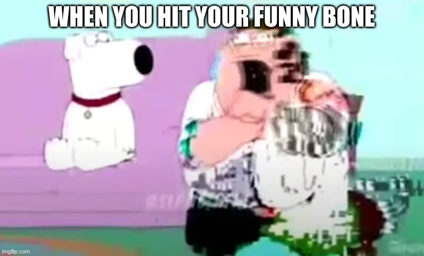 glitchy peter |  WHEN YOU HIT YOUR FUNNY BONE | image tagged in glitchy peter | made w/ Imgflip meme maker